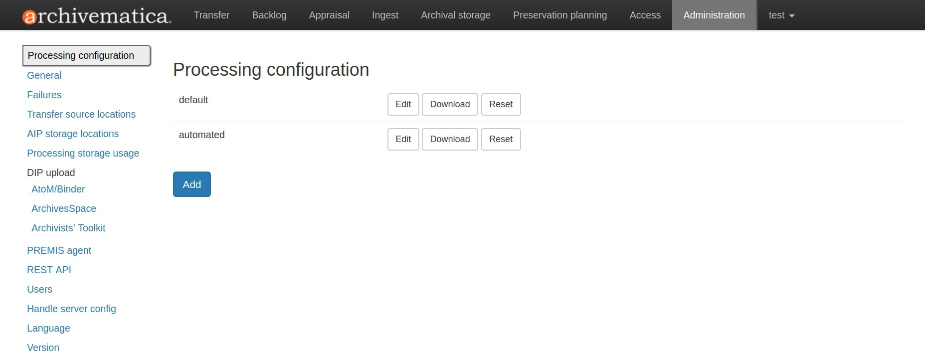 Image showing the processing configuration page in the dashboard
