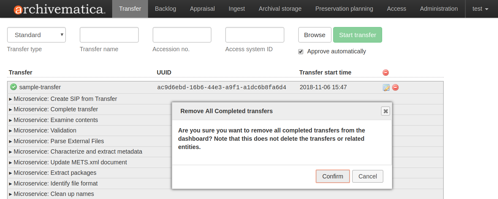 Remove all transfers from the dashboard.